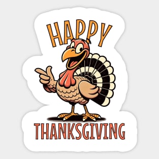 Happy Thanksgiving Happy Turkey Cartoon Retro Style Sticker